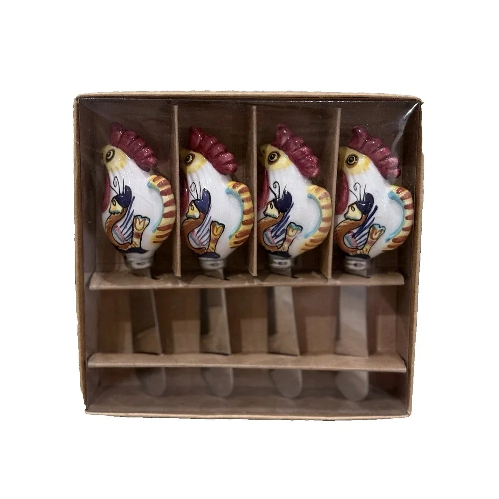 Cheese Spread Knife Chicken Rooster Farmhouse Set Of 4 NEW IN BOX